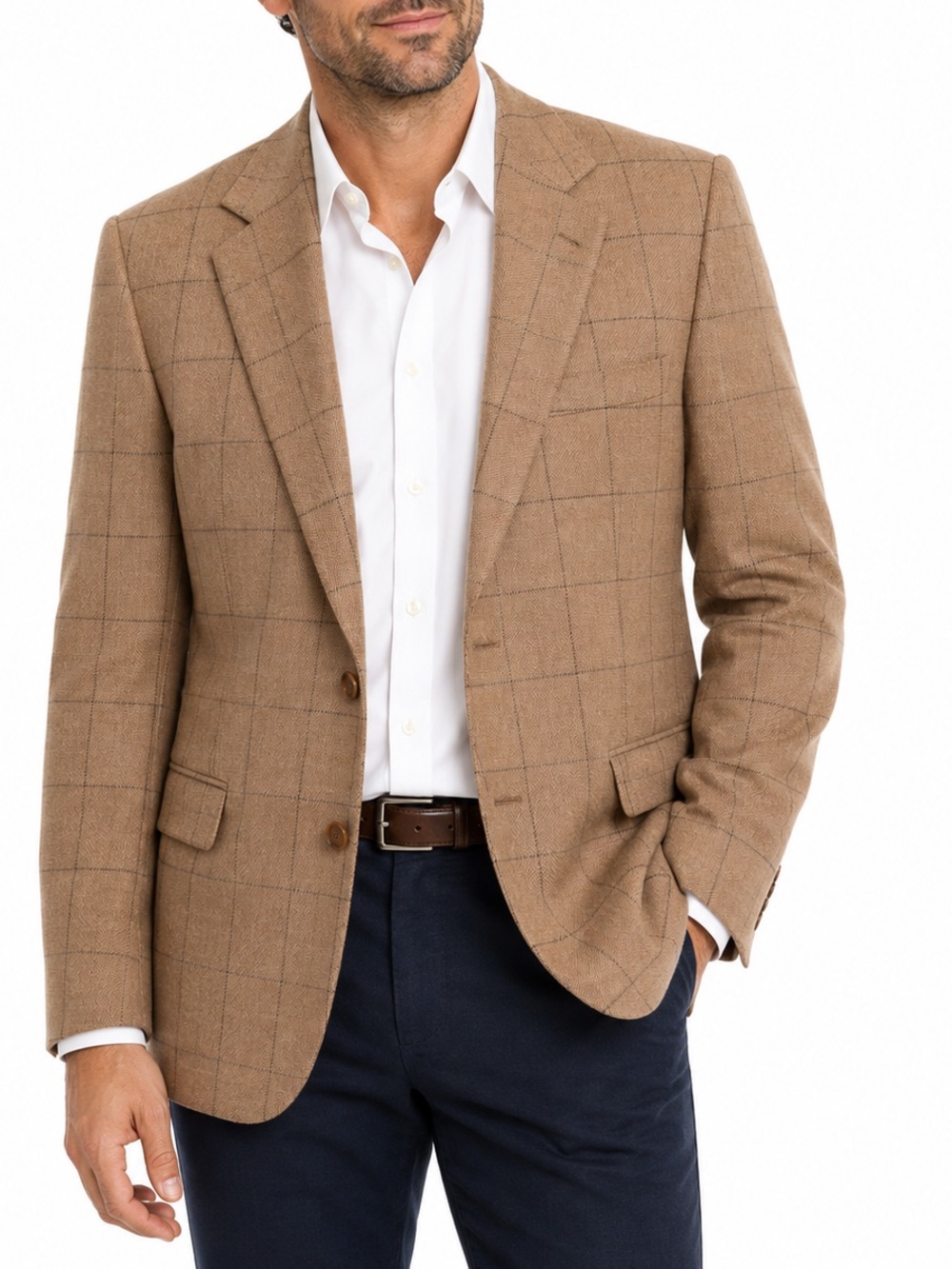 Paul Fredrick Men's Tan Windowpane LambWool Blazer